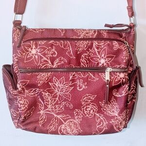 Red Crossbody Bag with Floral Design